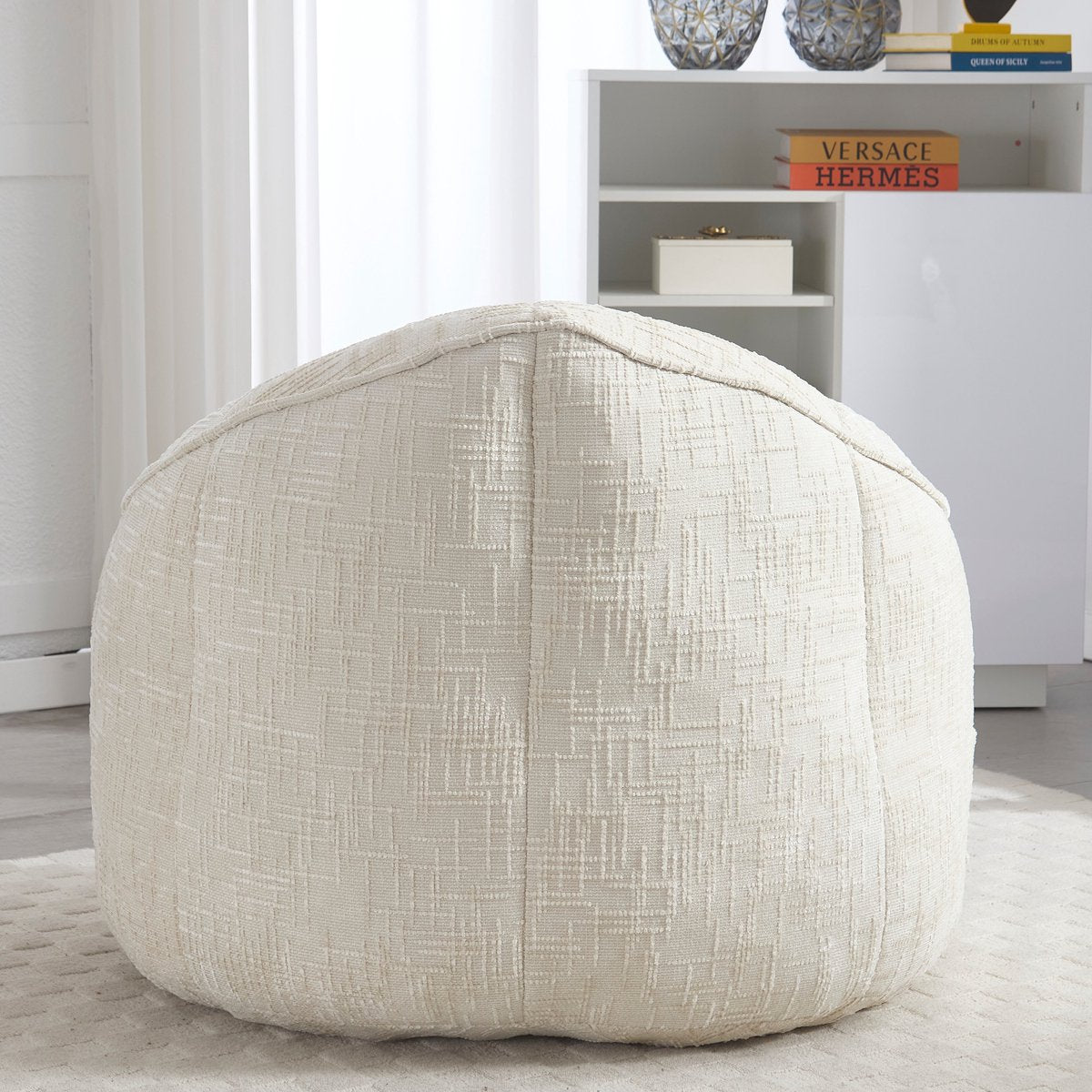 Zitzak met Voetensteun - Stoel met Hoge Druk Schuimvulling - Ergonomisch Ontwerp - Chenille Stof - 89x88x76 cm - Beige