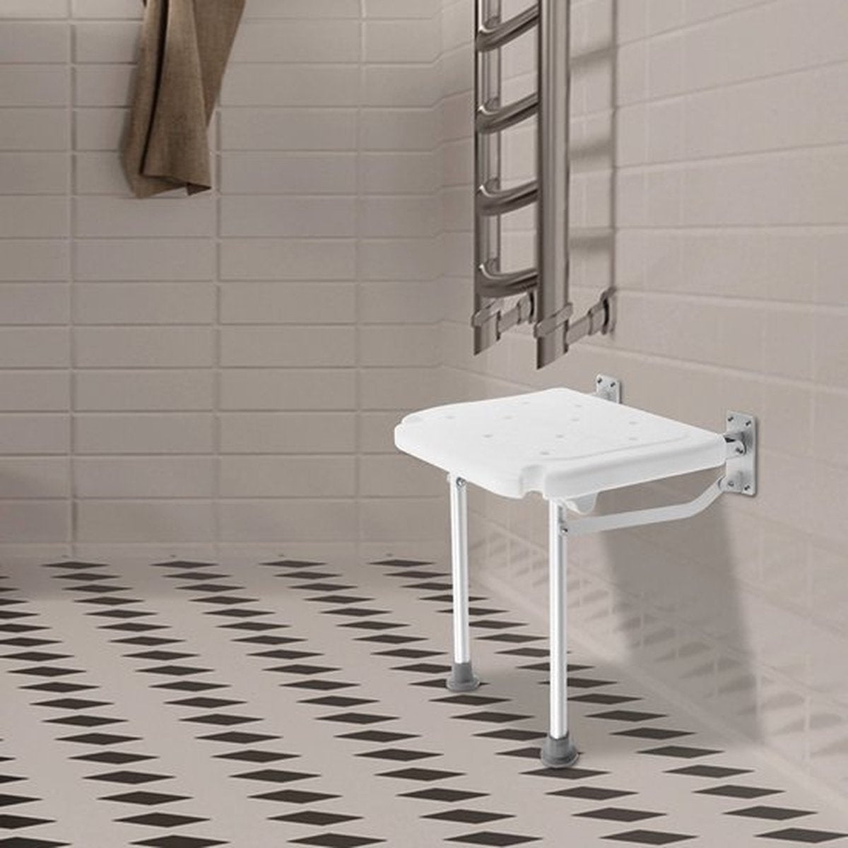 Inklapbare Douchestoel – Opvouwbare Muurstoel voor Douche – Aluminium Wandstoel met Antislip Zitting – Veilig & Comfortabel – Badkamerstoel tot 150 kg - QUORE