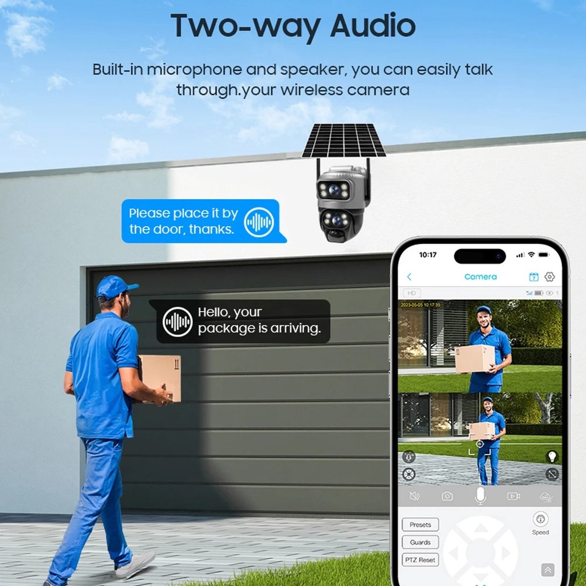 Beveiliging camera zonne-energie - Draaibare camera - Waterdicht - Nachtzicht - Met microfoon - Met app - Spraakintercom