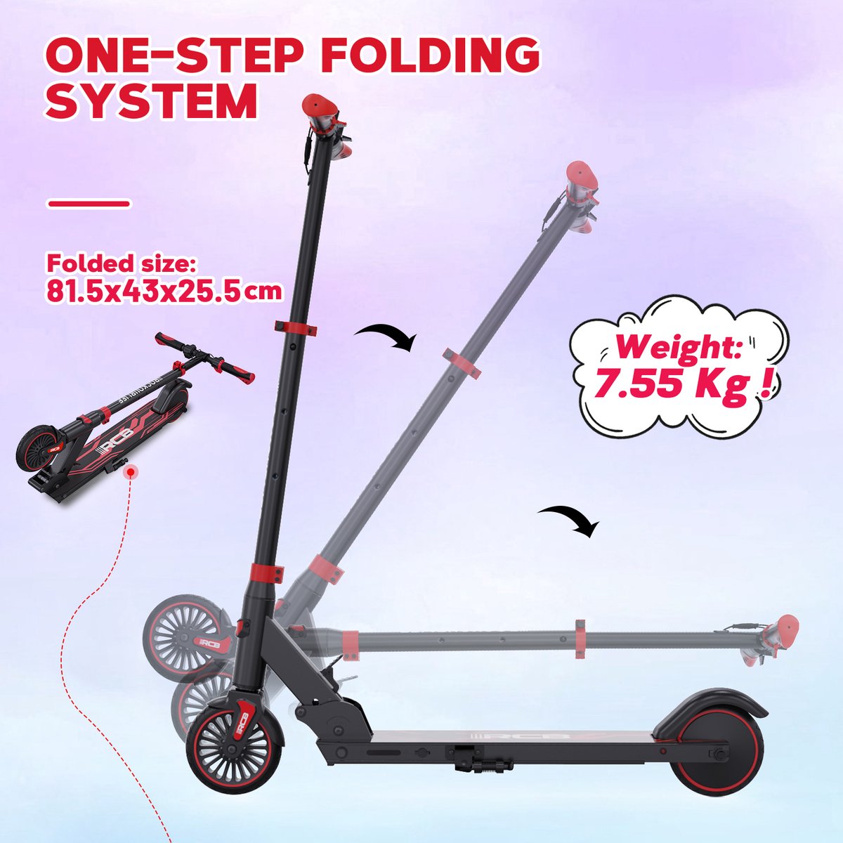 Elektrische Step Kinderen - Kinderstep Inklapbaar - 25v/6AH - 20km/u - 5.5" Wielen - Rood - QUORE
