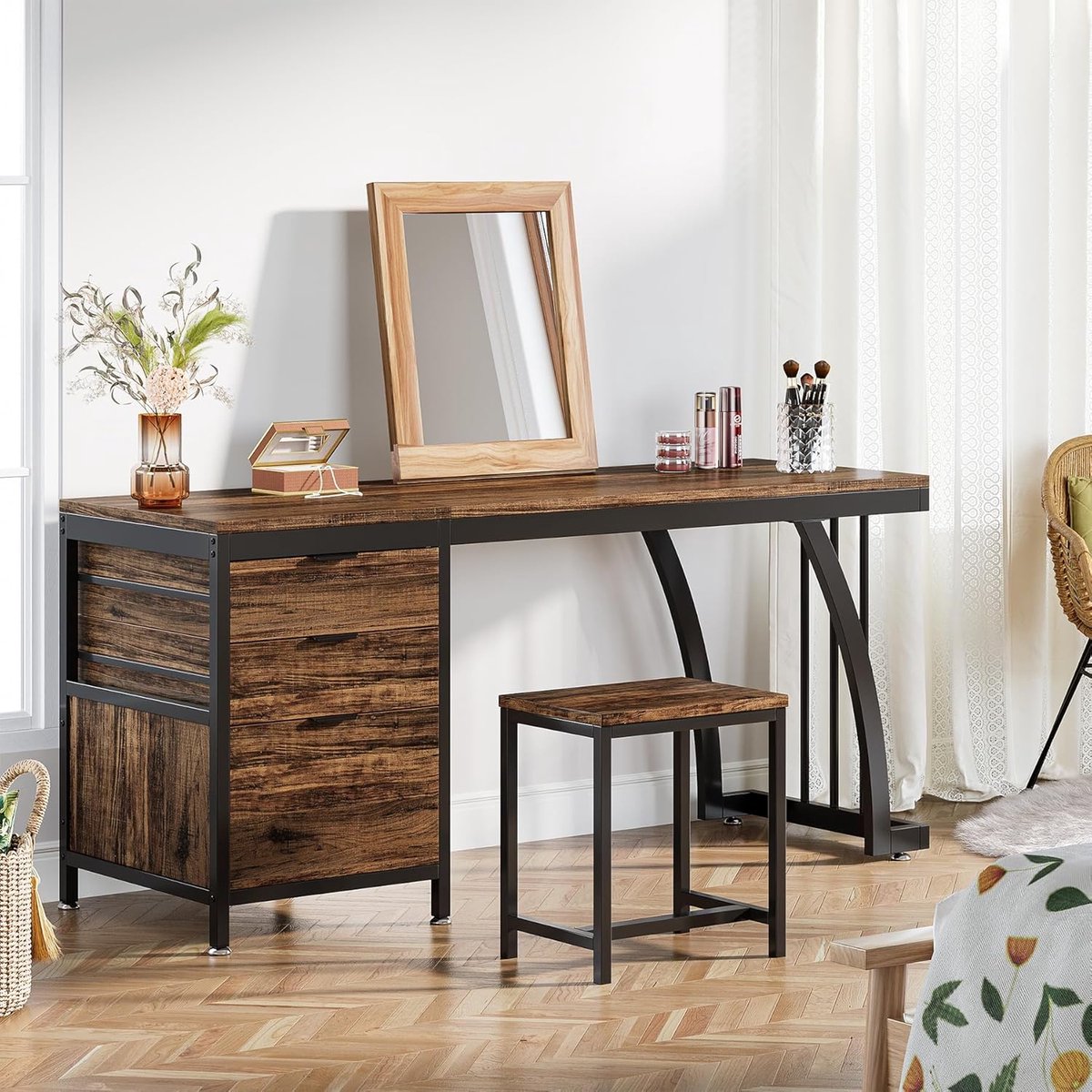 Bureau - met 3 Schakelbare Ladekast - Computerbureau - Computertafel - Bureautafel Bruin - 150 x 50 x 75 cm