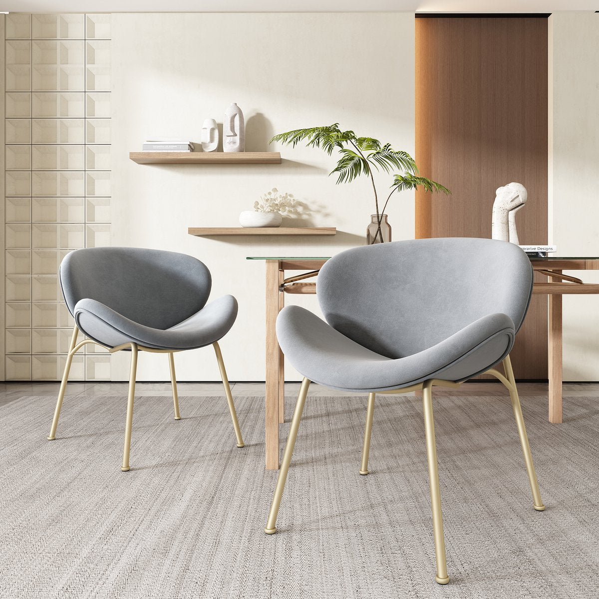 Eetkamerstoel - met Gouden Metalen Poten - Elegante Fluwelen Stoelen - Luxe en Comfortabel Design - voor Woonkamer - Eetkamer en Lounge - Set van 2 Grijs