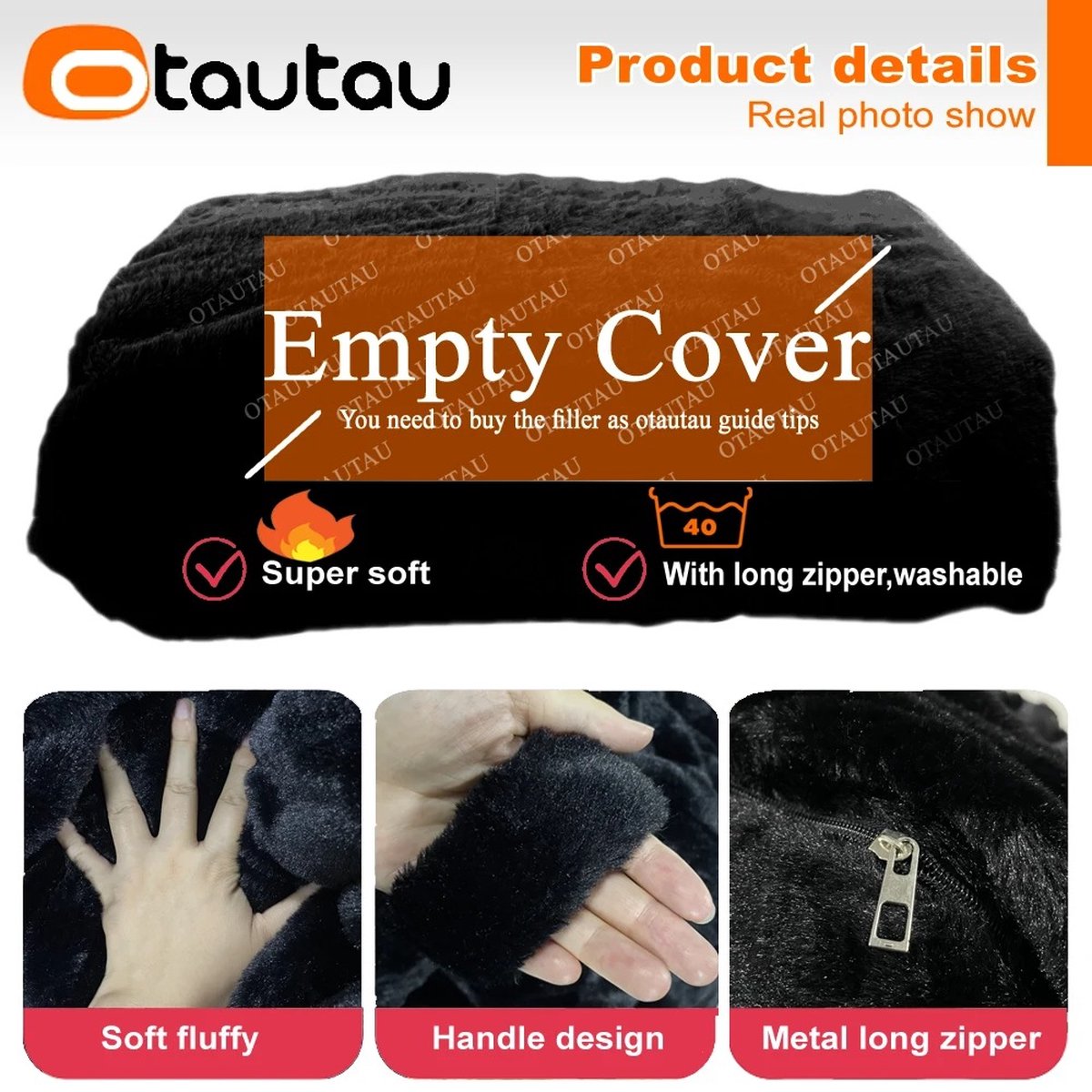 Bean Bag Chair Cover - (Cover Only, No Filling) - Oversized - Round Soft Fluffy - PV Velvet - Washable - Lazy Sofa - Duvet Cover - Living Room - Bedroom - Furniture Upholstery - Black
