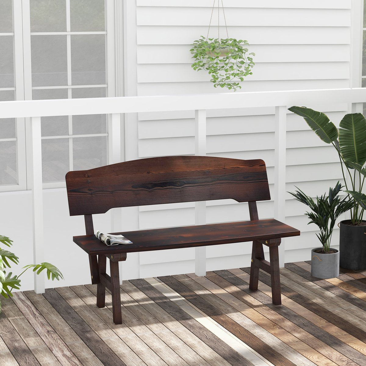 Tuinbank, weerbestendig, zitbank met rugleuning, houten bank voor 2-zits, belastbaar tot 325 kg, terrasbank van hout, parkbank voor tuin, balkon, terras, 120 x 51 x 78 cm