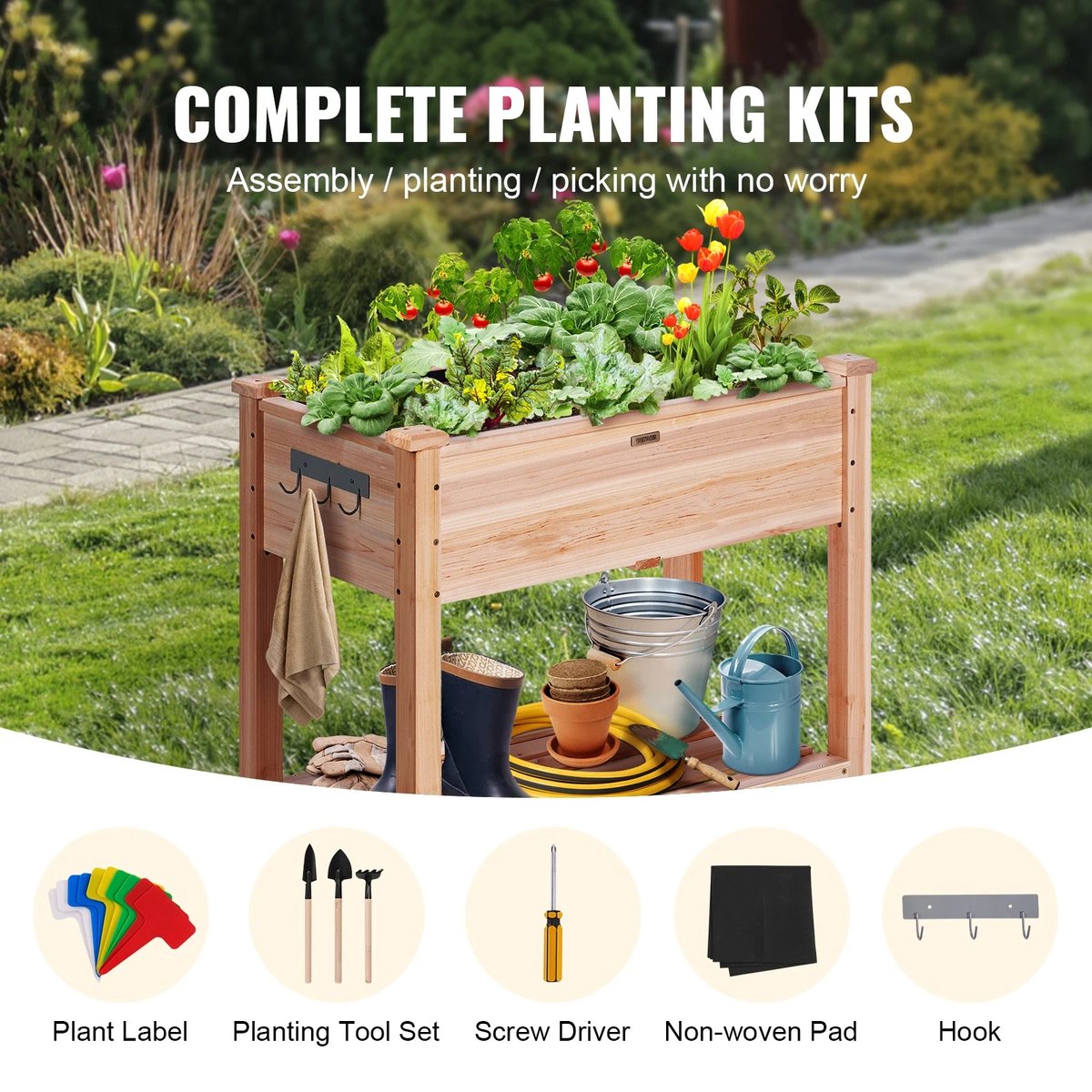 Kweekbak - Kweektafel op poten - Moestuintafel Verhoogd - Kweektafel moestuin - Kruidenbak Op Poten - Kruidenbak Buiten Hout - 86x46x76cm - Hout/100kg Draagvermogen
