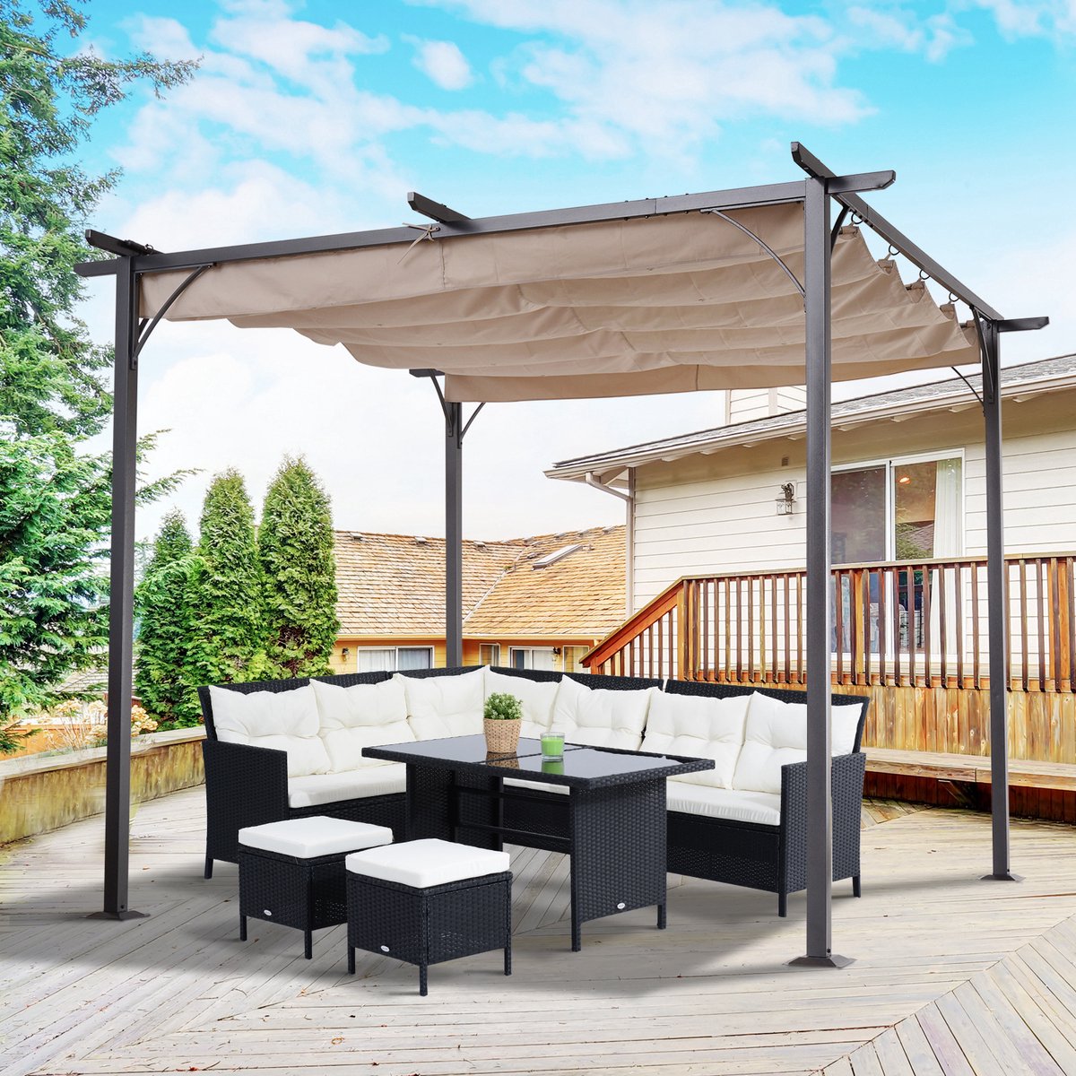 Cabrio-zonnedak - Luifel Tuinpaviljoen - Waterafstotende Luifel 3 x 3 m - Beige