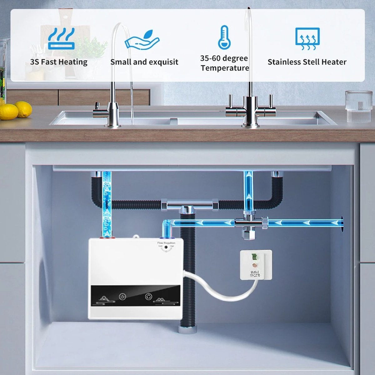 Doorstroomverwarmer - Boiler - Doorstromer - Doorstroom Boiler - Elektrisch - Douche/Keuken - Automatische Thermostaat