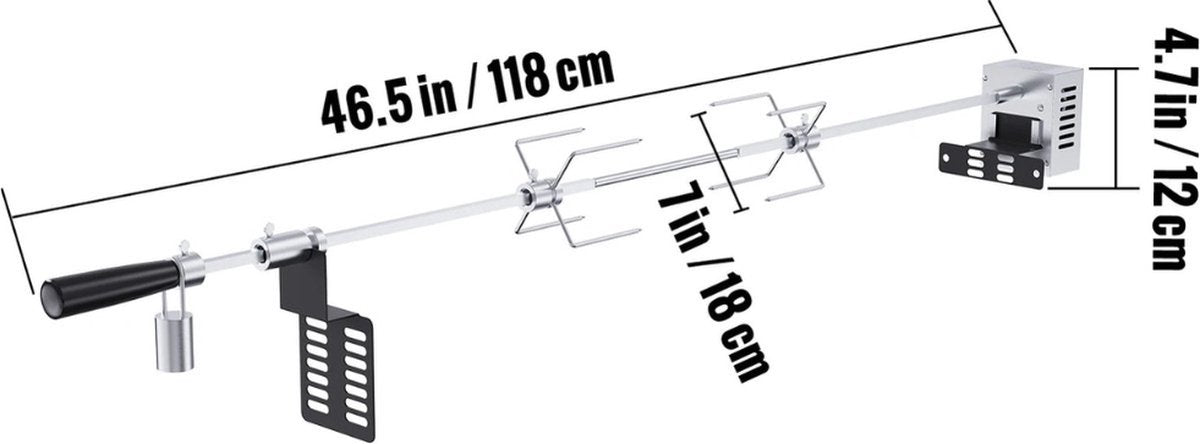 Luxe Rotisserie - Universeel - RVS - XXL 101 cm - Draaispit BBQ - Grill Spies - Krachtige 9W motor - Tot wel 12kg