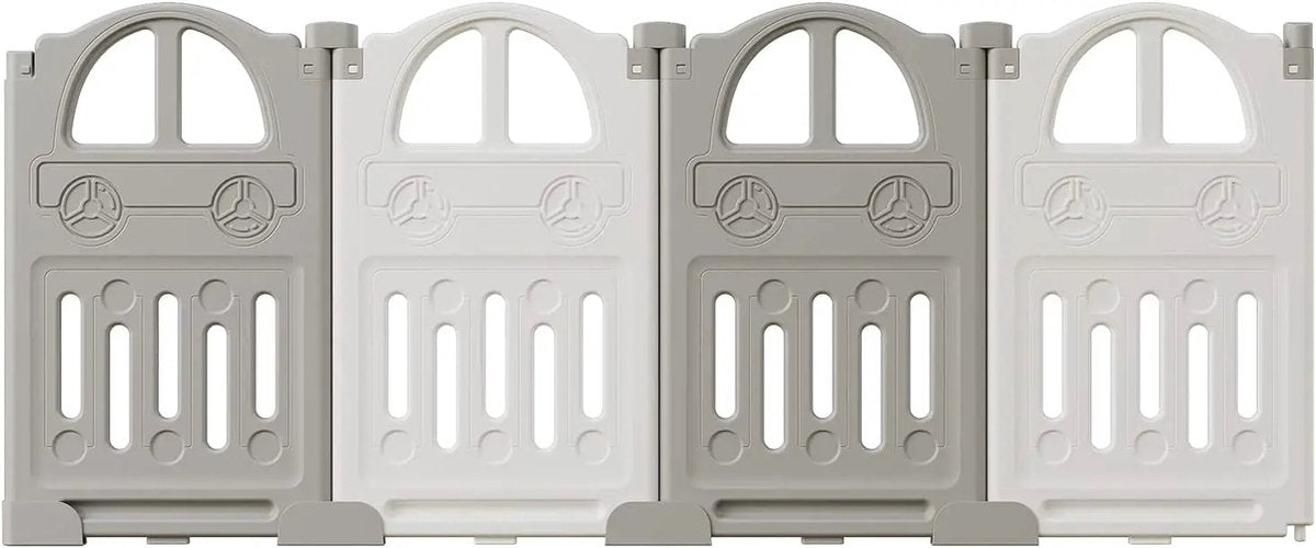 Baby Playpen - Floor Playpen - Foldable Playpen - Baby Toddler Playpen With Basketball Hoop - Educational Panels - 50 Colored Balls - L149 x W152 x H62 CM - Without Mat - Gray White