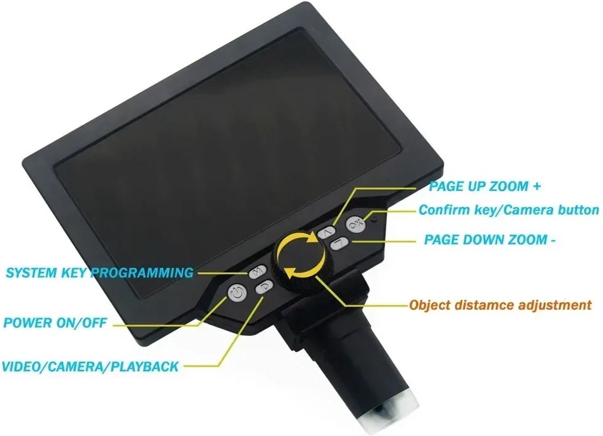 Digitale Microscoop 7-Inch LCD G1200 – Continue Zoom 1-1200x – Verstelbare Hoek – Echte Kleurweergave – Veelzijdig Gebruik – Hoge Resolutie