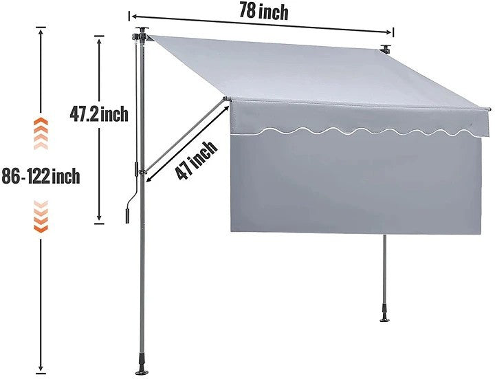 Retractable & Adjustable Sunshade - 78 Inch Sunshade Curtain - Backyard - 86 inch to 122 inch Highest Position - Gray
