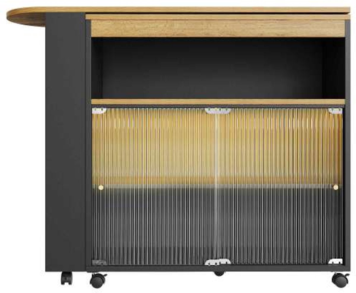 Uitschuifbare Bartafel met Opbergruimte - Moderne Verplaatsbare Bartafel - Telescopische Bartafel met LED - Bartafel - Bistrotafel - Hoge Tafel - Kookeiland - Bistrotafel - (138-204×39×105cm) - Zwart
