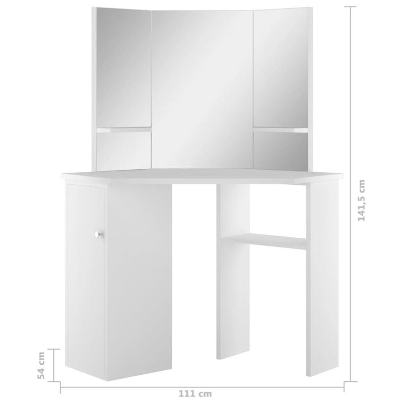 White Modern Corner Makeup Vanity Table with Oak Veneer - Space-Saving Curved Design, Easy Assembly, 3.2 Cu Ft, Low-Profile Height (<68.58cm) Freestanding Dressing Table for Small Bedrooms & Dressing Rooms (Engineered Wood)