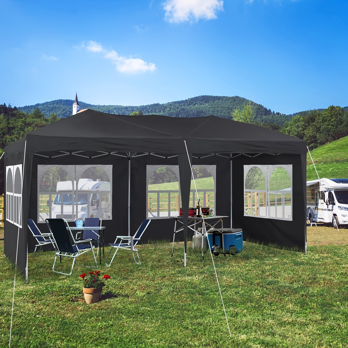 Partytent – Tuinpaviljoen – Feesttent – Opvouwbare Tent – Overkapping – 3x6 m – Waterdicht Met Zijwanden – Stevig Stalen Frame & UV-Bescherming