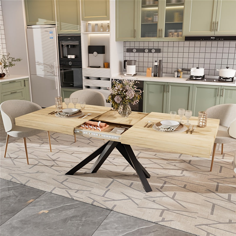 Uitbreidbare Eettafel – Vouwtafel – Uitschuiftafel – Keukentafel – Tafel Met Opbergruimte – Industrieel Design – 120-150 cm – X-Vormige Metalen Poten – Bruin Houten Blad