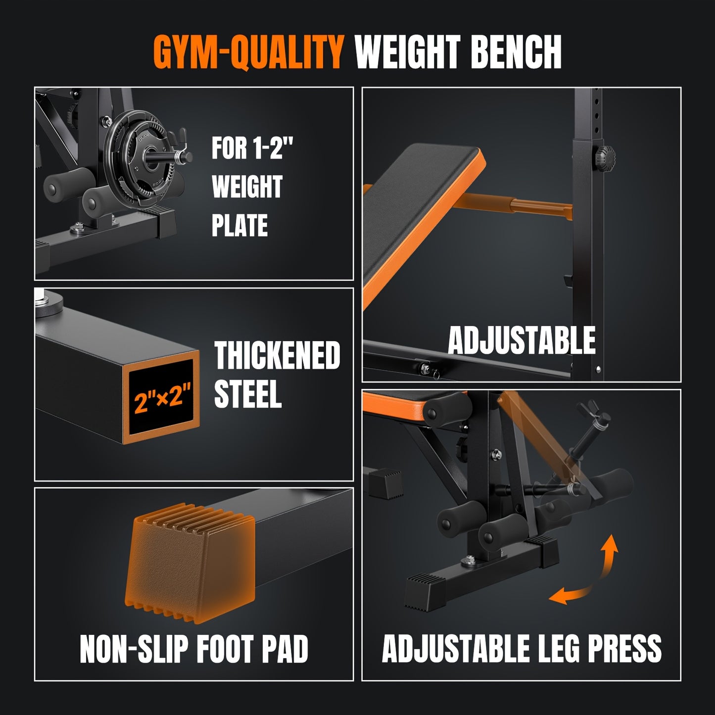Weightbank – Halterbank – Fitnessbank – Trainingsbank – Workout Bench – Verstelbaar – Squat Rack – 370 kg Max Belastbaar – 6-in-1 Multifunctioneel Trainingssysteem