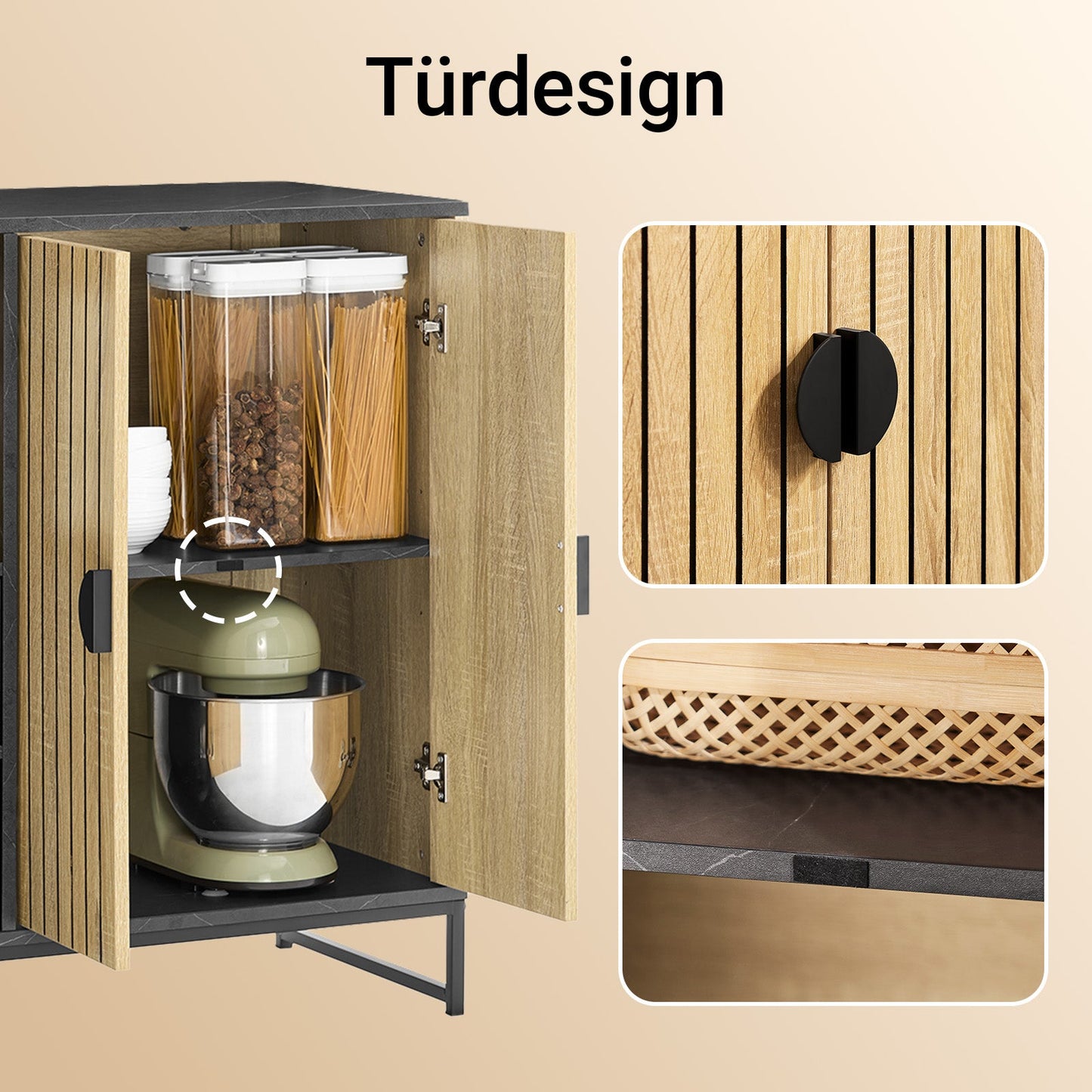 Keukenkast – Keukenbuffet – Opbergkast – Magnetronkast – Buffetkast – Met Magnetronvak en Verstelbare Plank – Eikenhout Zwart – Compact 107x85x40 cm