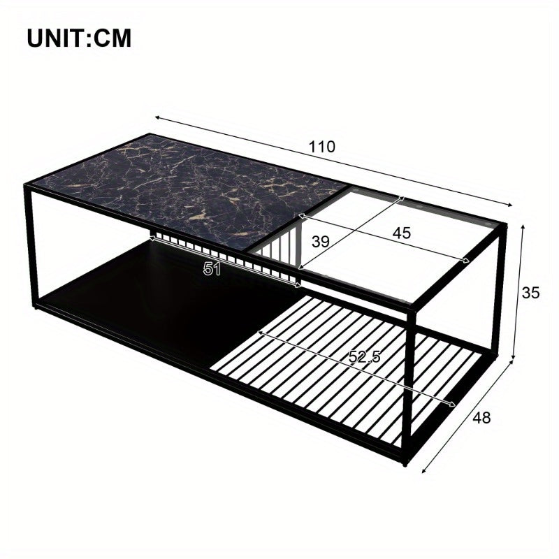 Industrieel Modern Salontafel – Vintage Tafel – Woonkamer Tafel – Center Tafel – Metaal Tafel – Stevige IJzeren Constructie – Grote Open Opbergruimte