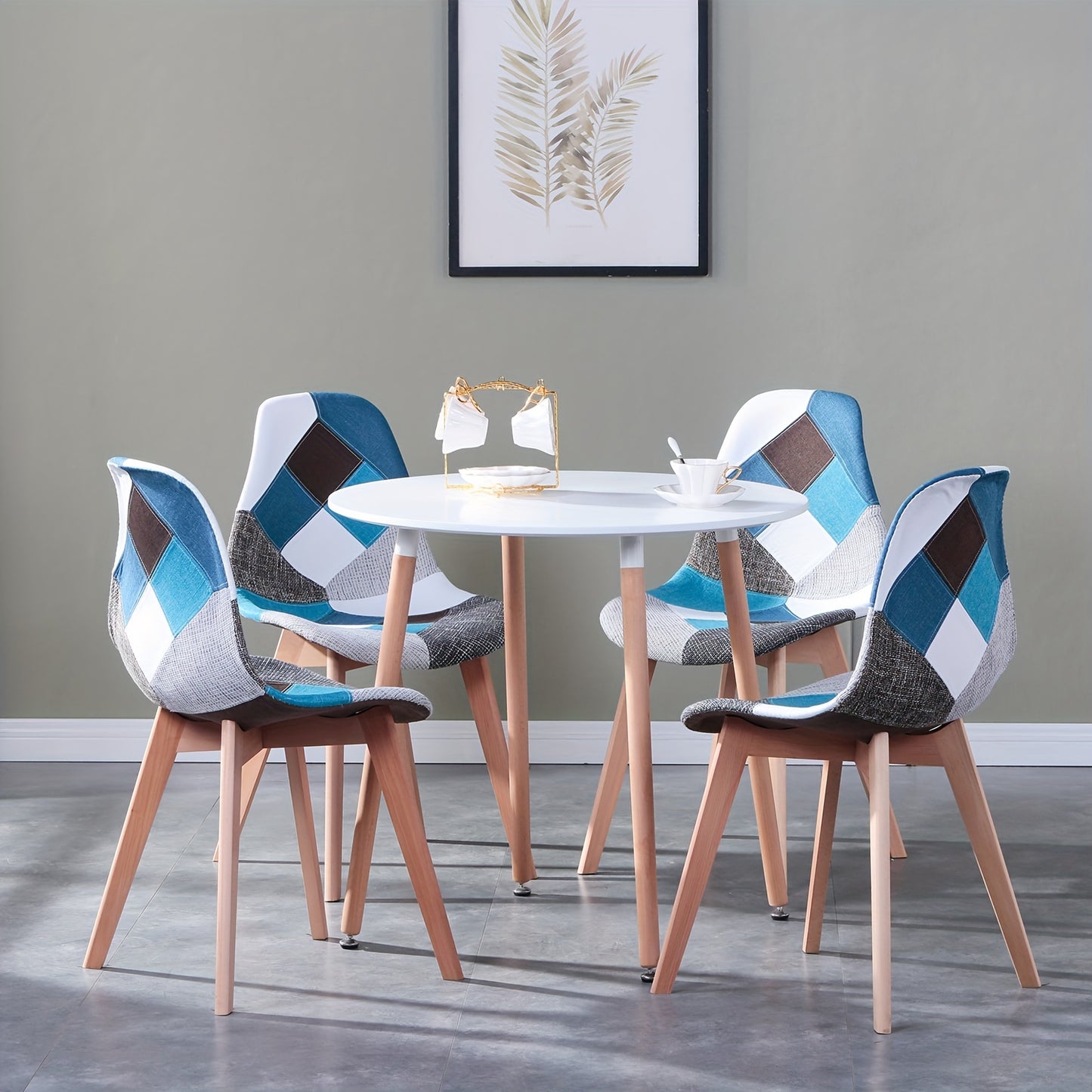 Eetkamerstoelen – Stoelen – Dinerset – Keukenstoelen – Zwarte Stoelen – Blauw Patchwork – Scandinavisch Design – Ergonomisch – Massief Beukenhout – Onderhoudsvriendelijk