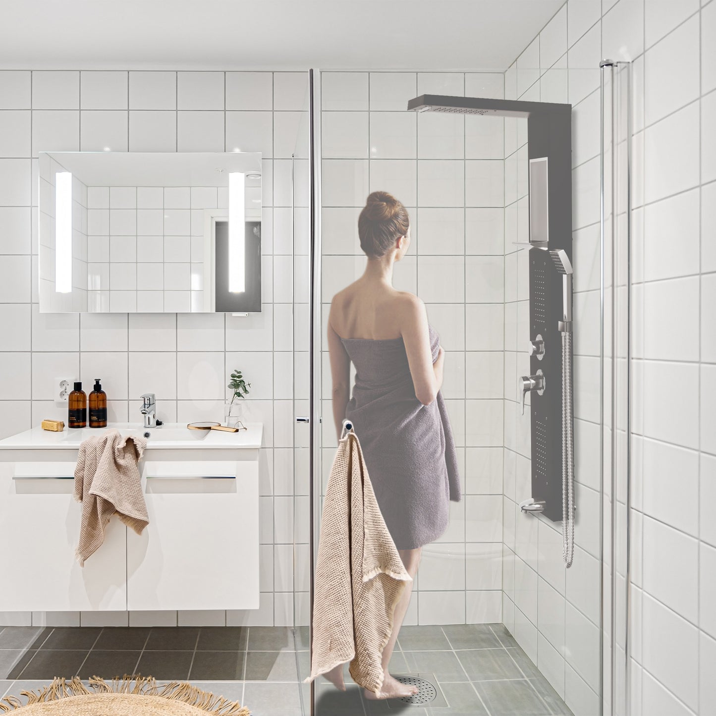 Douchepaneel – Douche Systeem – Doucherail – Regendouche – Handdouche – 5-in-1 Multifunctioneel – Roestvrijstaal 304 – Geïntegreerde Opbergruimte