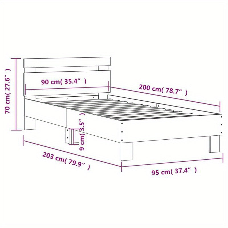 Modern Minimalist Bed Frame with Headboard - Heavy-Duty Hardwood Construction, Easy Assembly, Tool-Free Setup, Space-Saving Design - for Small to Large Bedrooms - Grigio Sonoma (90x200cm/35x79") - Neutral Modern Bedroom Furni