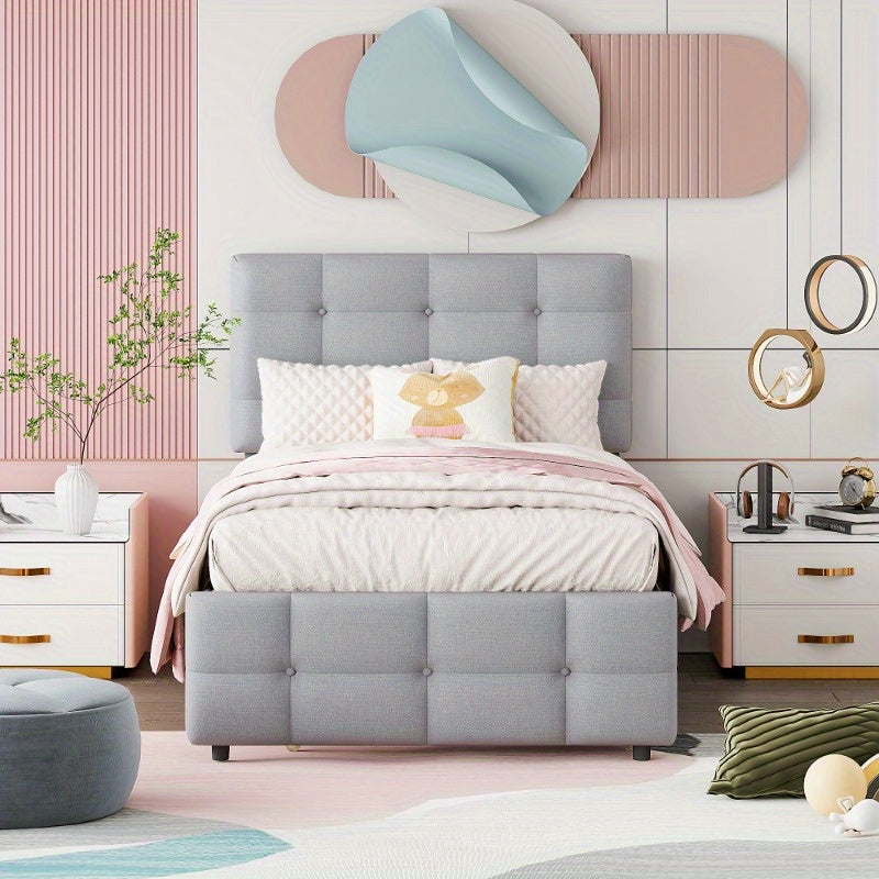 Verstelbaar Bed – Bedframe – Logeerbed – Eenpersoonsbed – Slaapbed – 90 x 200 cm – Huidvriendelijke Linnen Hoes – Laag Profiel Design
