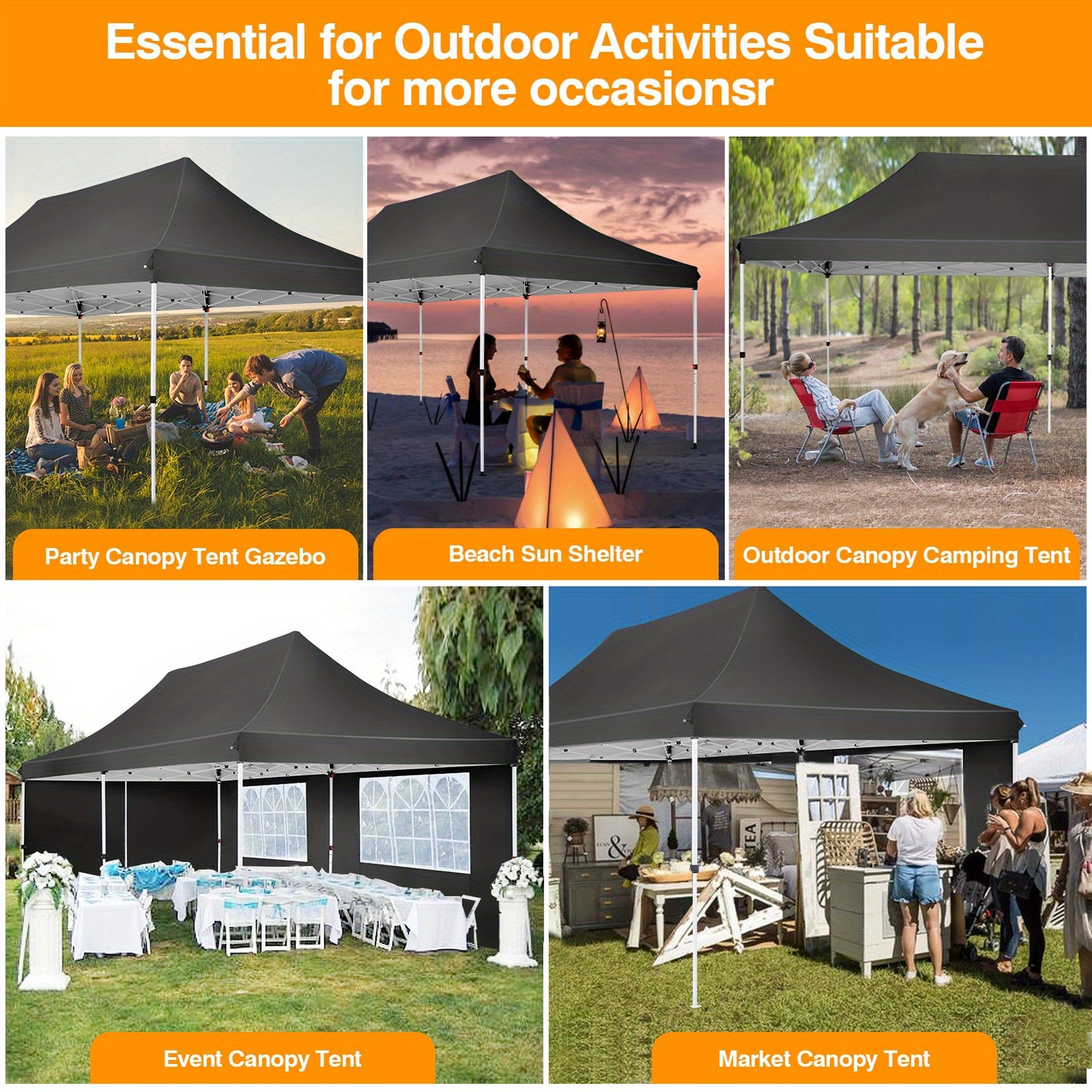 Pop-Up Zonneschermtent – Tuinkiosk – Markttent – Schaduwtent – Windscherm – 3×6 Meter – Verstelbare Hoogte