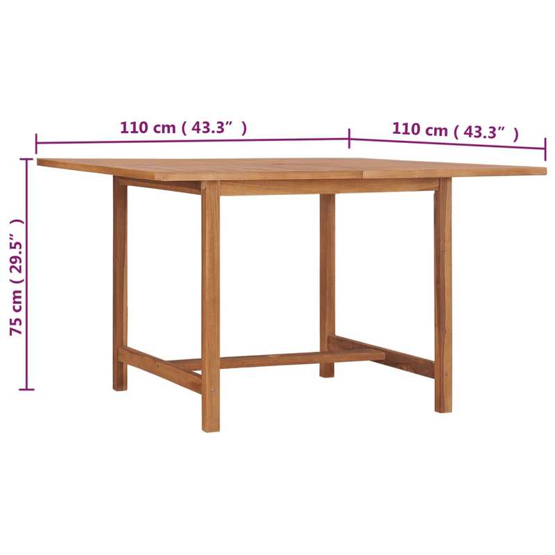 Moderne Tuin-Eettafel – Tuinmeubel – Buiten Tafel – Terrastafel – Houten Eettafel – Massief Teakhout – Weerbestendig – 110x110x75 cm