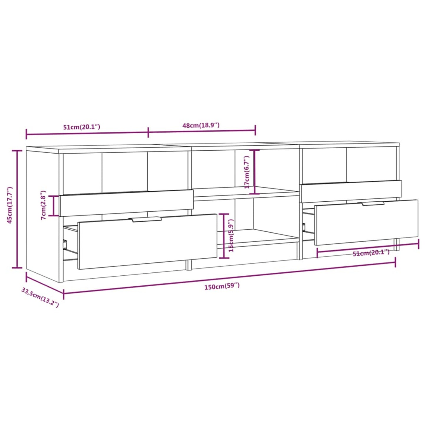 TV Cabinet Concrete Grey 150x33.5x45 cm Engineered Wood TV Stand Entertainment Center with Storage, Media Television Table for Living Room Bedroom