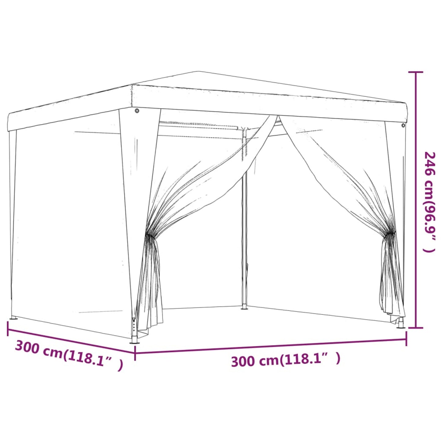 Partytent – Tent – Paviljoen – Overkapping – Luifel – 3x3 Meter – Ademend Gaas Met Stevig Inklapbaar Frame