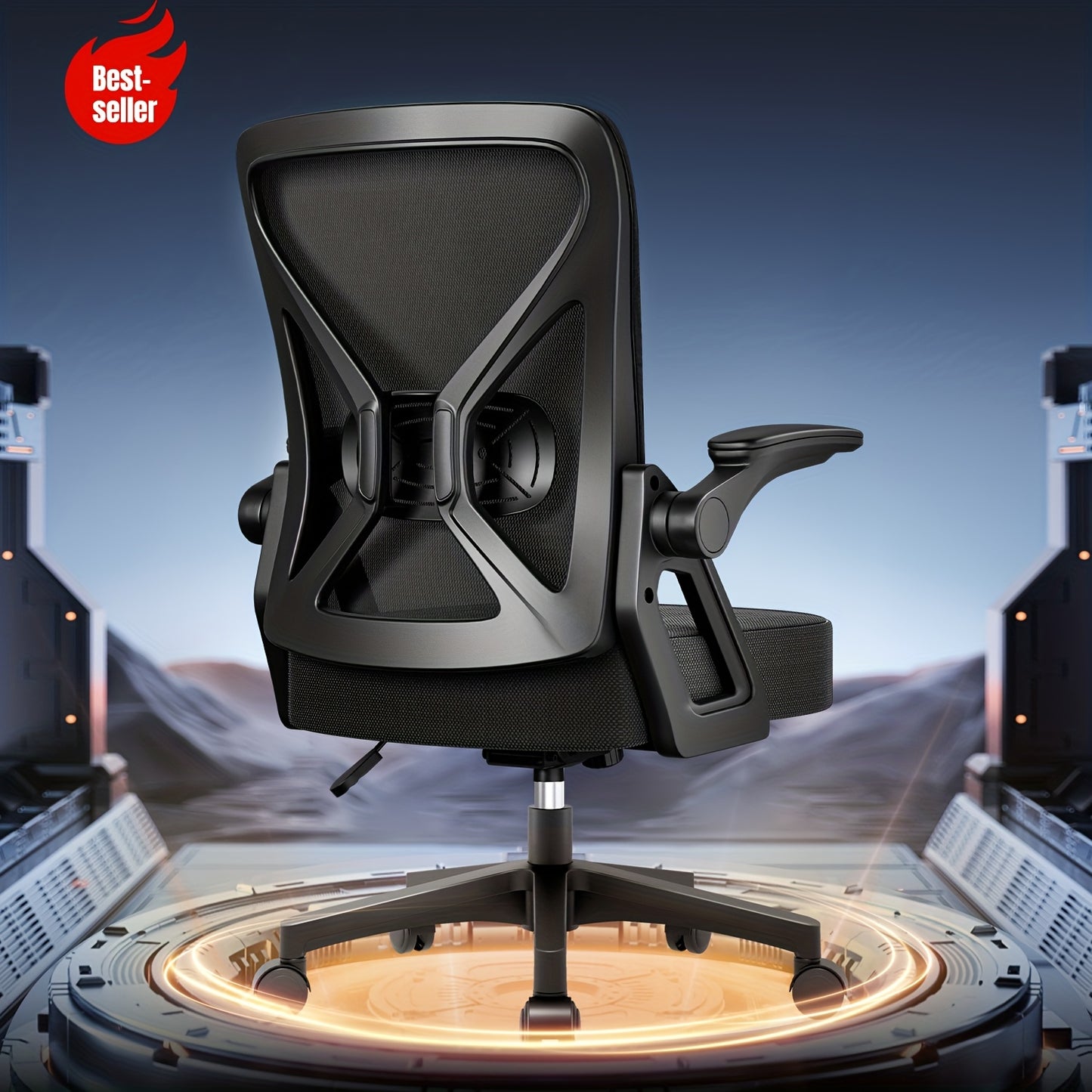 Modern Ergonomic Office Chair with Adjustable Lumbar Support, Breathable S-Shaped Backrest, Foldable Armrests, High-Density Foam Seat & Quiet 360° PU Wheels - Smooth