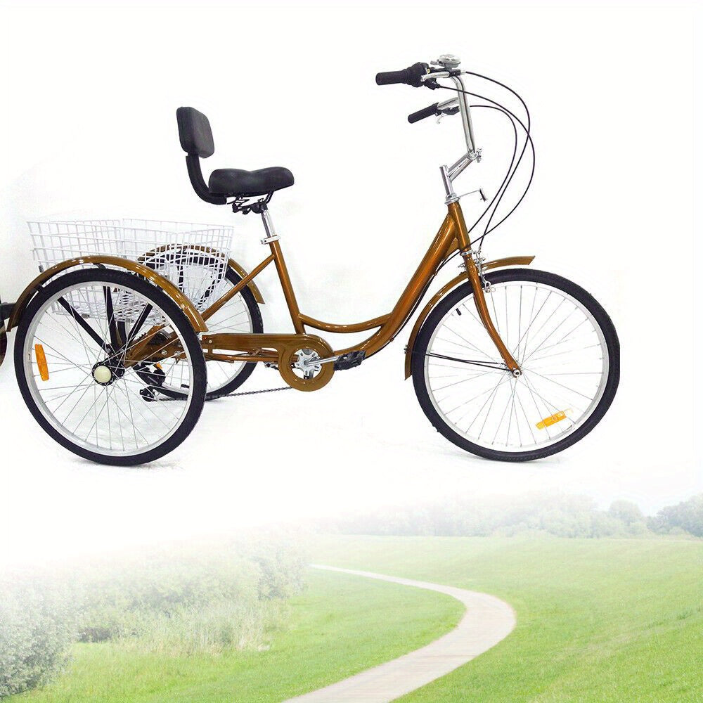Driewieler – Volwassenenfiets – Driewieler Fiets – Rickshaw – Driewieler Voor Volwassenen – Gouden Aluminium Frame – Ergonomische Rugleuning & 6 Versnellingen
