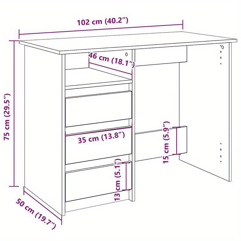 Modern Gray Engineered Wood Desk - 102x50x75cm, Concrete Gray Finish, Durable & Moisture-Resistant, Anti-Warpage, Ideal for Home Office, Study, or Bedroom