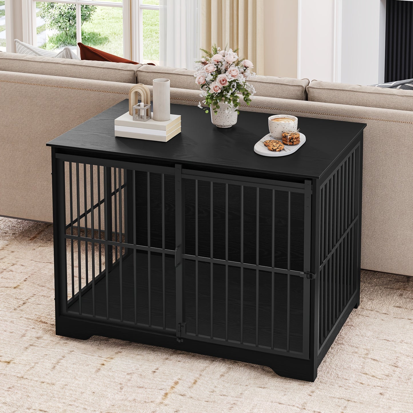 Hondenbench – Hondenkooi – Hondenhok – Hondenbox – Dierenbench – Extra Ruim 110 cm – Stevig Metaal & Hout – 2 Deuren met Veilige Slotensysteem - Zwart