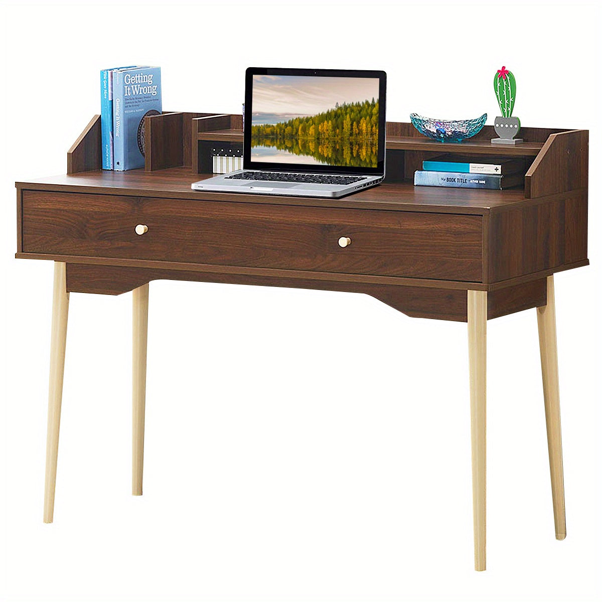 Bureau – Computertafel – Schrijftafel – Werkplek – Studiebureau – MDF Hout – Ruim Werkblad 120x44,5 cm – Inclusief Lade en Boekenplanken