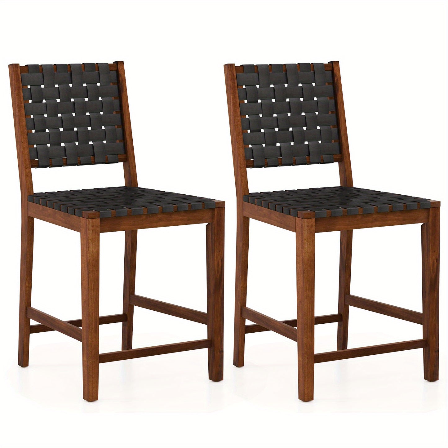 Barstoel – Barkruk – Keukenstoel – Barkruk – Barkrukken Set Van 2 – Kunstleer Bekleding – Acaciahouten Frame – Zithoogte Ca. 61 cm