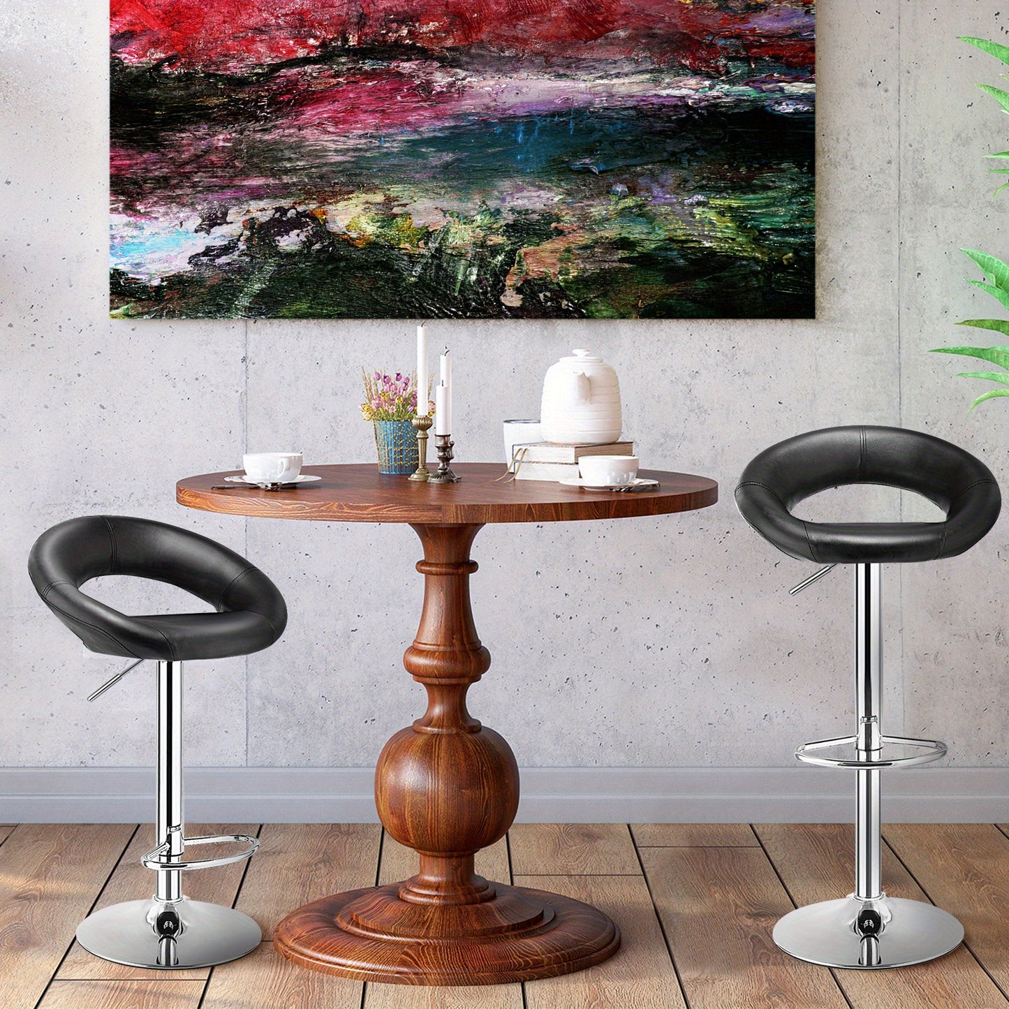 Barstoel – Barkruk – Barstoelset – Barkrukken – Barstoelen – Verstelbaar – 360° Draaibaar – Kunstleren Zitting – Metalen Voetsteun – Zwarte Antislip Basis – Set Van 2