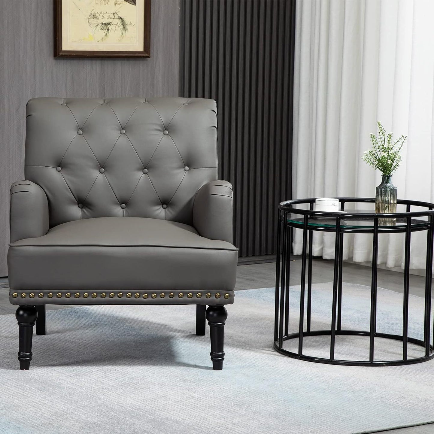 Fauteuil – Loungestoel – Armstoel – Clubstoel – Zithoekstoel – Kunstleer Bekleding – Zwarte Rubberwood Poten