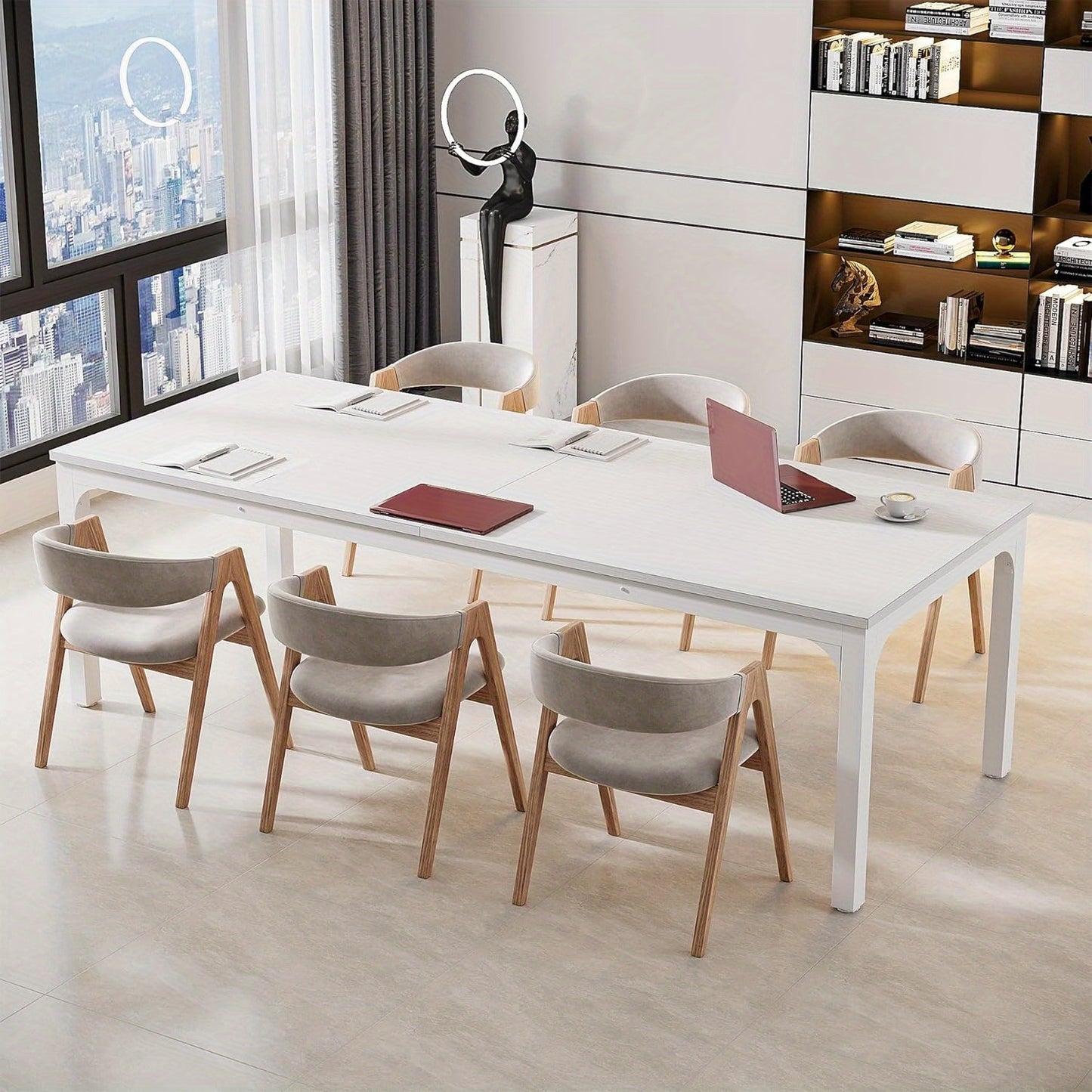 Vergadertafel – Bureautafel – Seminarietafel – Kantoortafel – Werktafel – Modern Wit Design – 198x70x75 cm Groot & Stabiel Metalen Onderstel