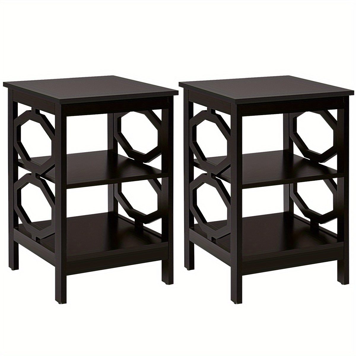 Nachtkastje – Bijzettafel – Opbergkast – Wandkast – Ladekast – Set van 2 – 3 Lagen Open Vakken – MDF Espresso Hout