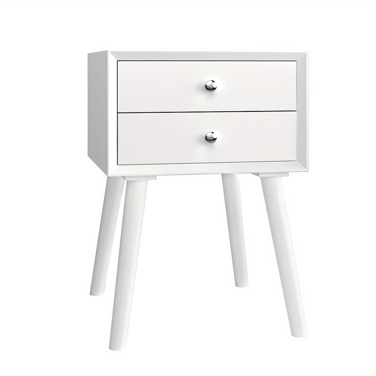 Nachtkastje – Bedside Table – Nachtkast – Opbergkastje – Wit Houten Model – 2 Ruime Lades – Duurzaam MDF Rubberhout – Compact 40x40x59,5 cm