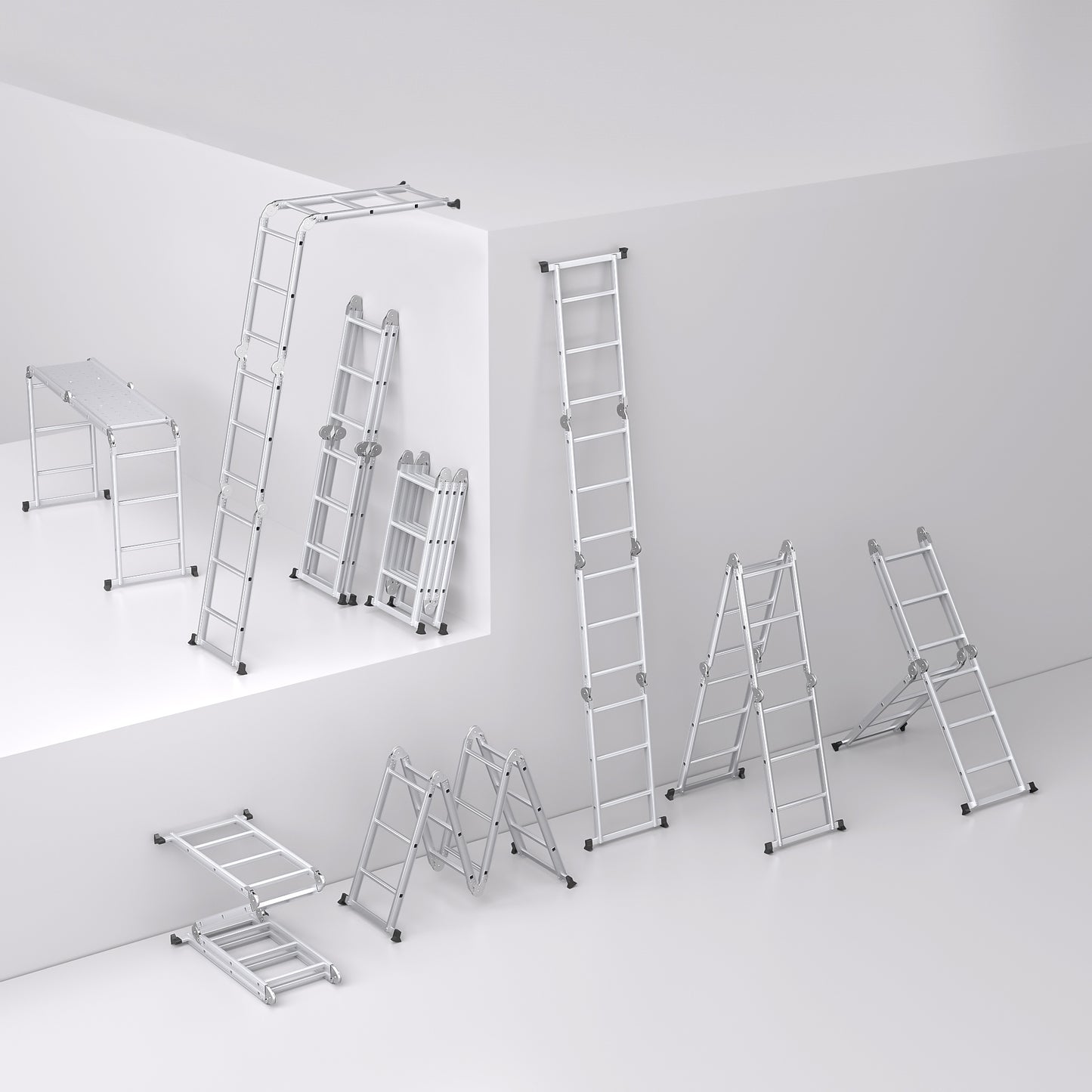 Vouwladder – Multifunctionele Ladder – Klapladder – Huishoudtrap – Werksteiger – 4,7 meter – Aluminium – Draagkracht 150 kg – Inclusief 2 Platformen