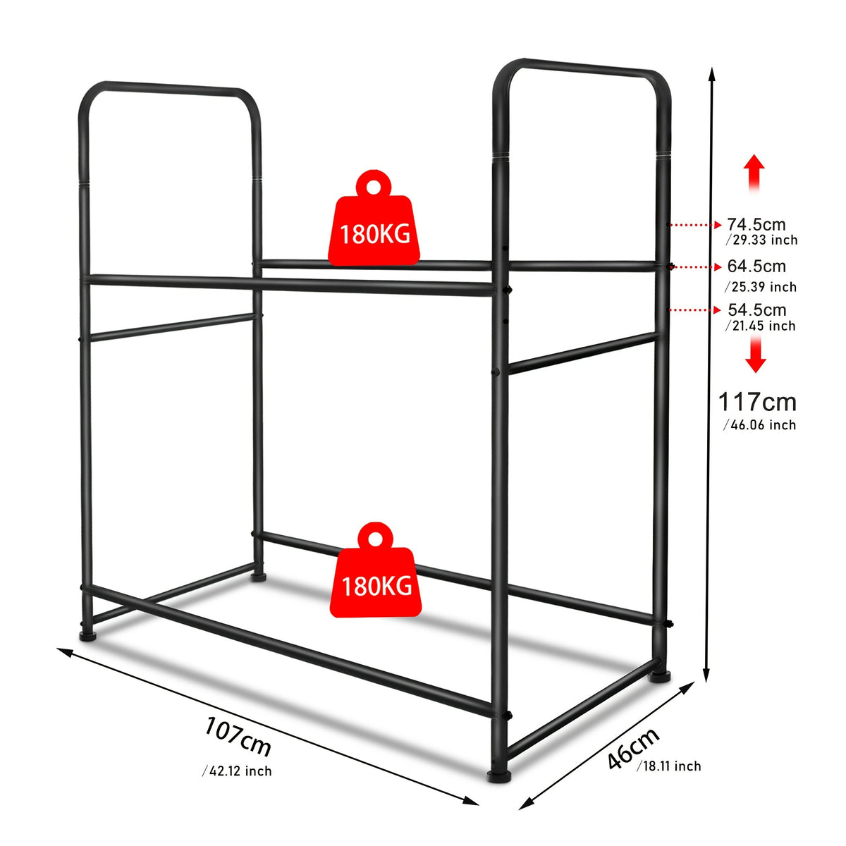 Bandenrek – Bandenhouder – Velgenrek – Bandenstandaard – Werkplaatsrek – Voor 8 Banden – Metalen Constructie – Draagvermogen 180 kg – Afmeting 107x46x117 cm