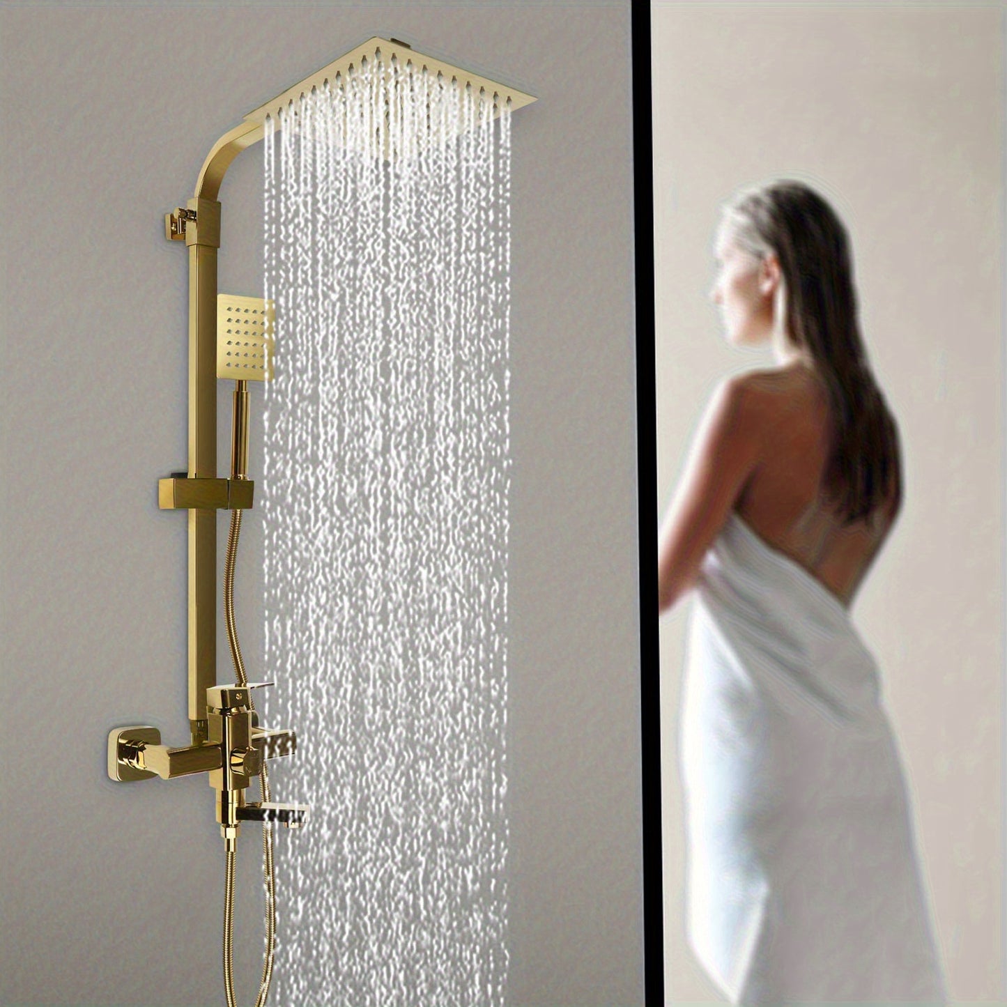 Gouden Douchekraanset – Douchepaneel – Regendouche – Handdouche – Douchepaal – Messing Materiaal – Verstelbare Hoogte 85-124 cm