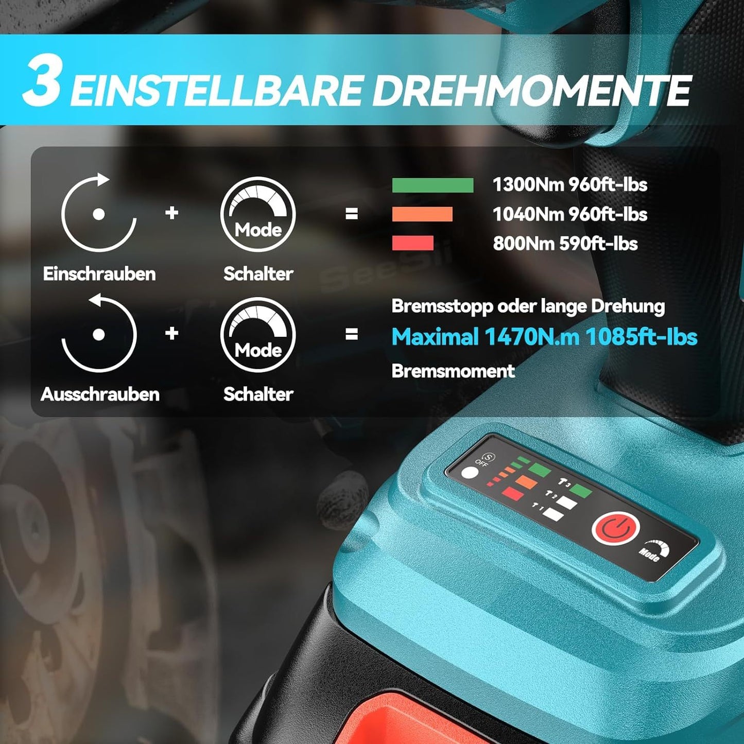 Draadloze Slagmoersleutel – Accu Slagmoersleutel – Elektrische Slagmoersleutel – Batterij Slagmoersleutel – Slagmoersleutel 1300 Nm – Borstelloze Motor – Inclusief 2x 5000 mAh Batterijen