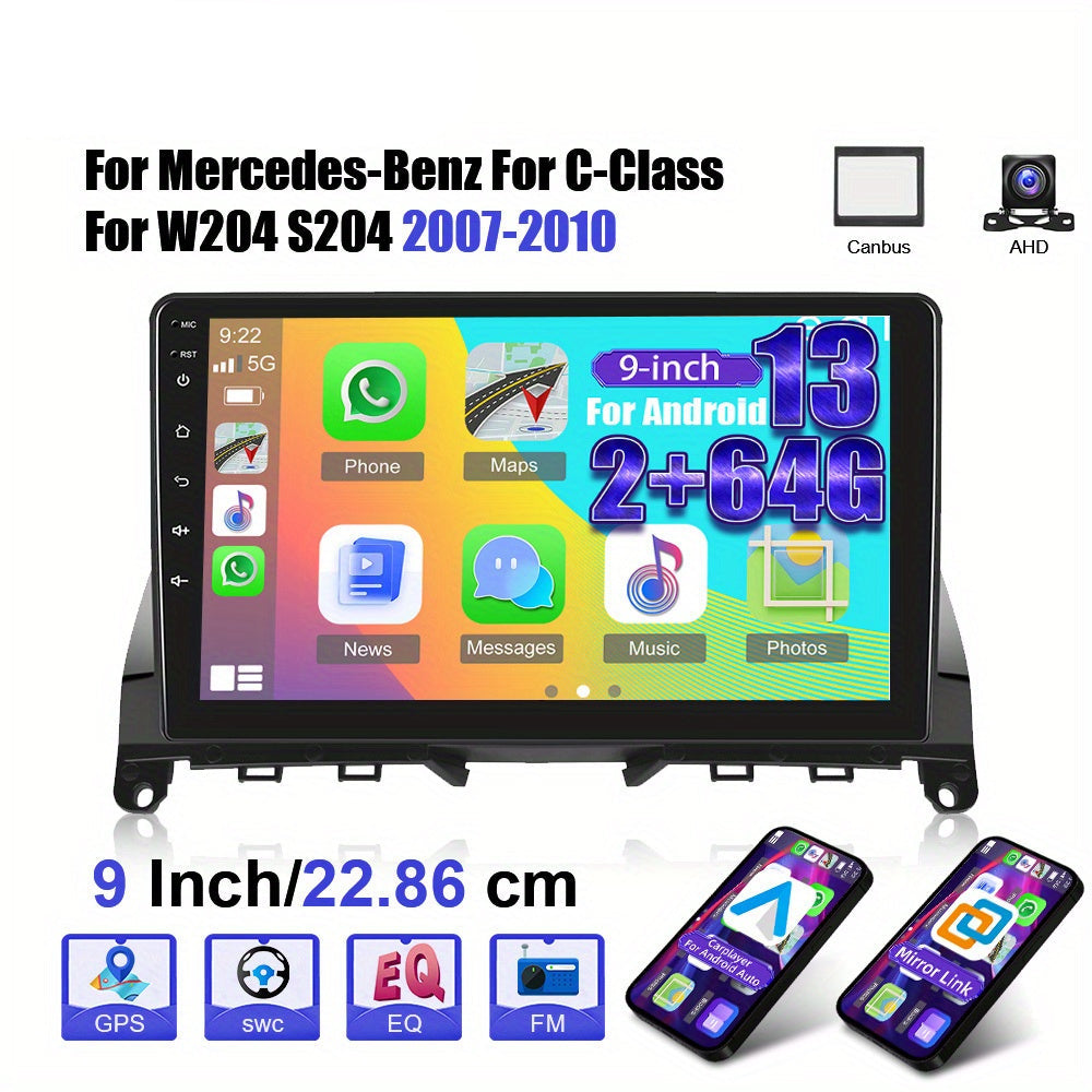 Autorradio Mercedes Benz C-Klasse – Android Car Radio – Navigatiesysteem – 2 DIN Multimedia – Touchscreen Autoradio – 22,86 cm Scherm – Android 13 – Bluetooth WiFi GPS