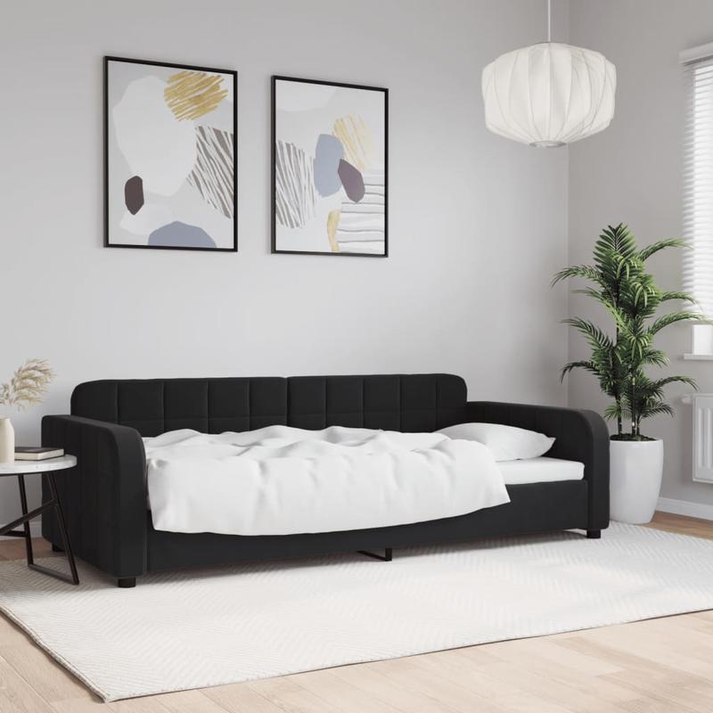 Slaapbank – Bedbank – Slaapstoel – Zetelbed – Logeerbed – Zwart Fluweel – 90x200 cm – Duurzaam Houten Frame