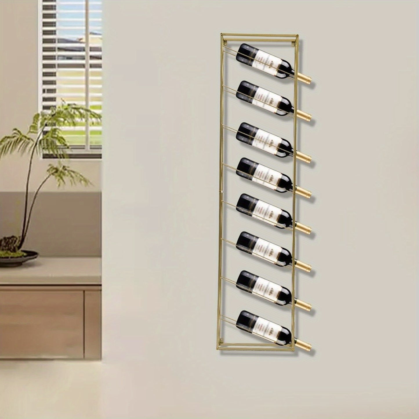 Wijnrek – Flessenrek – Wandrek – Wijnhouder – Opbergrek – 8 Lagen – Goud Staal – Wandmontage