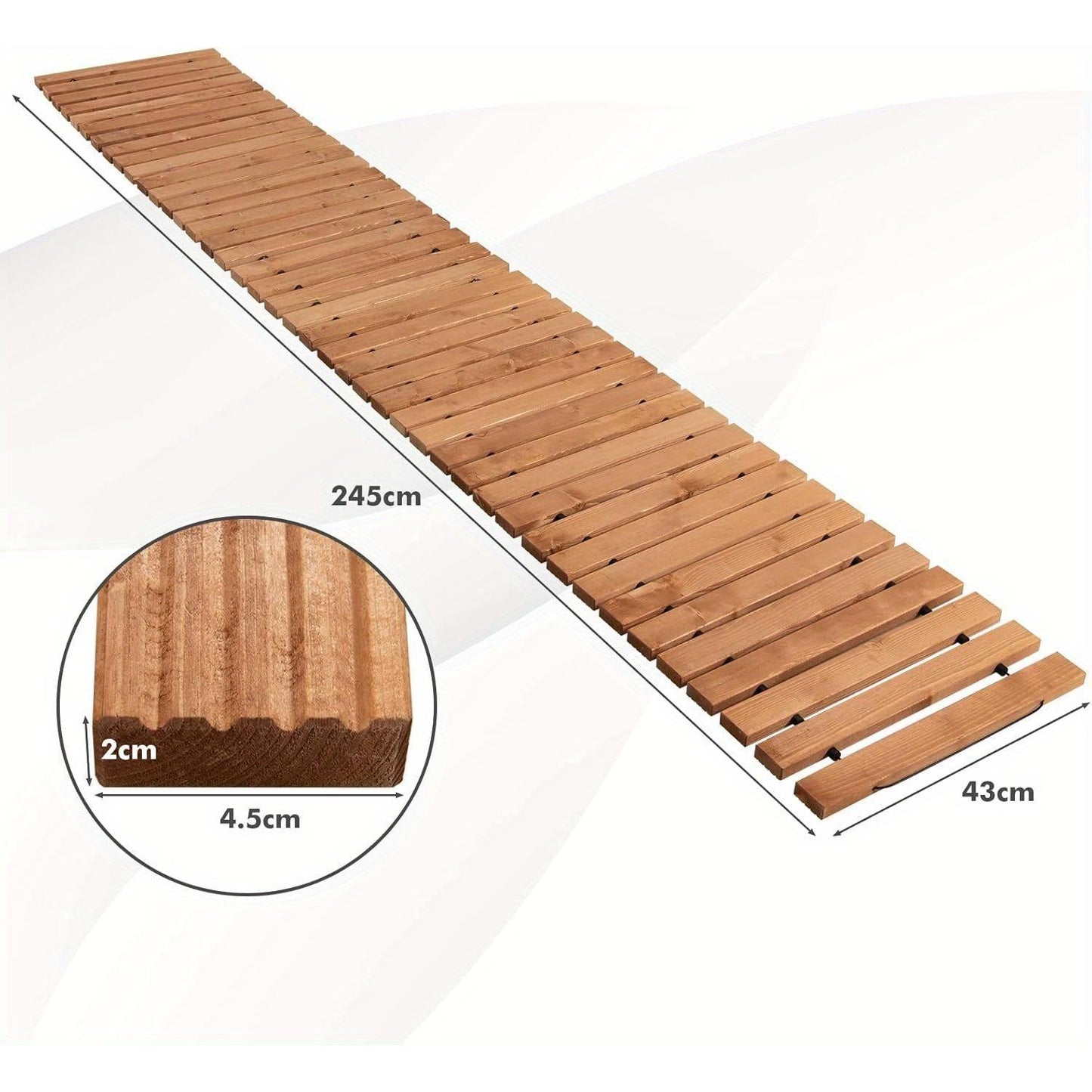 Houten Tuinpad – Uitbreidbaar Tuinpad – Looppad – Tuinpad Loopbrug – Achtertuin Pad – Vurenhout Met Stalen Draad – 245cm Lang, 43cm Breed