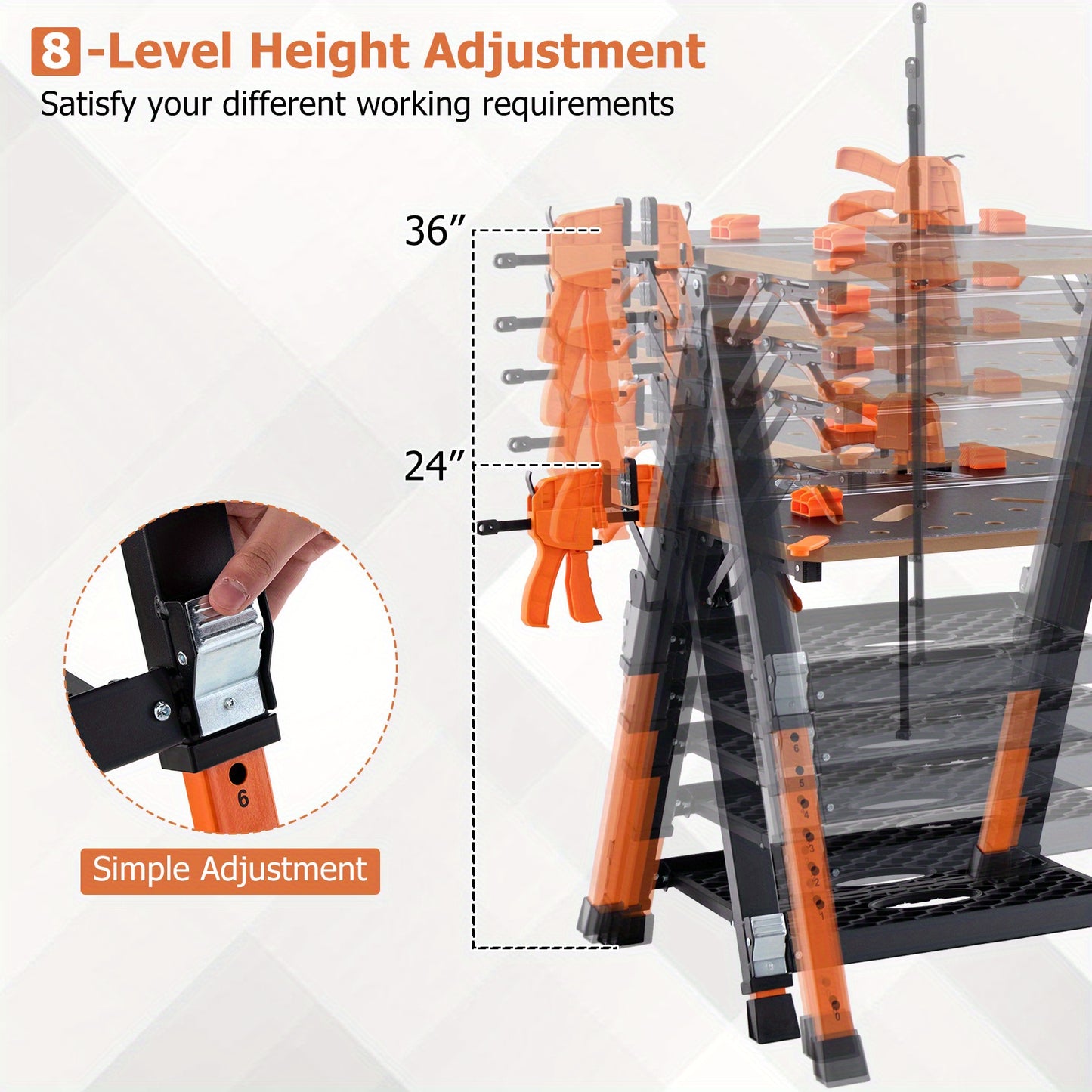 2in1 folding workbench, workbench with 8-adjustable heights, workbench portable up to 454kg